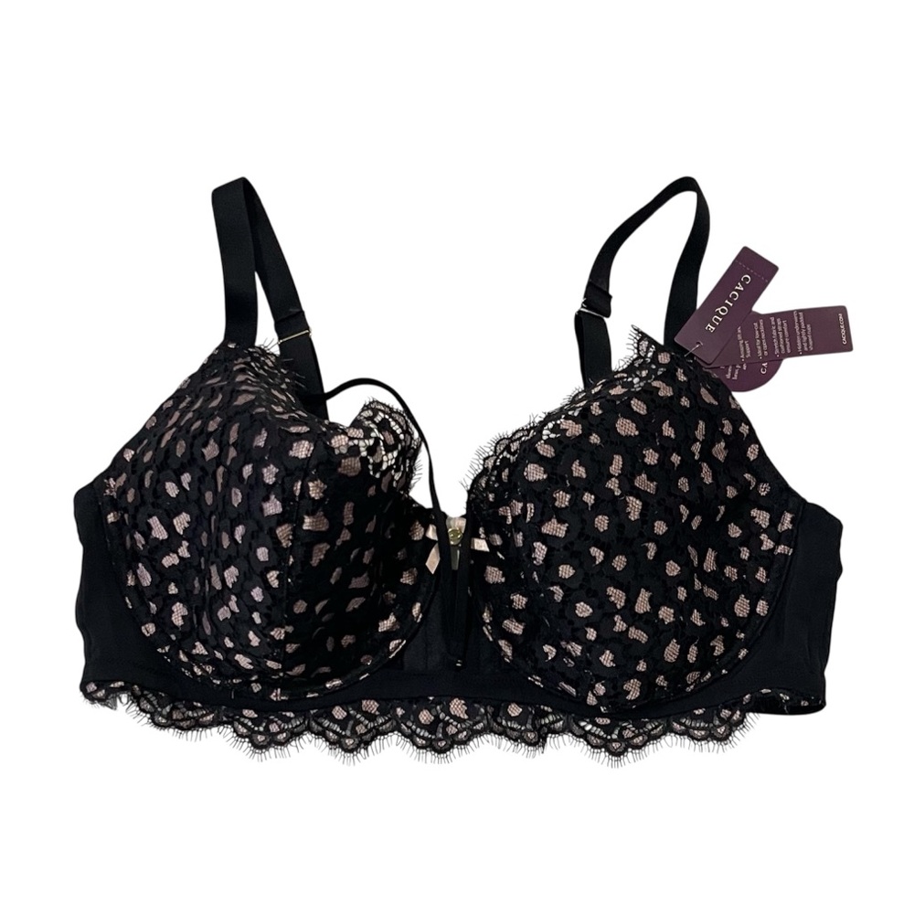 Cacique Balconette Bra 42DD Underwire Black Lace Pink Hearts Sexy Support
NWT - Picture 2 of 9